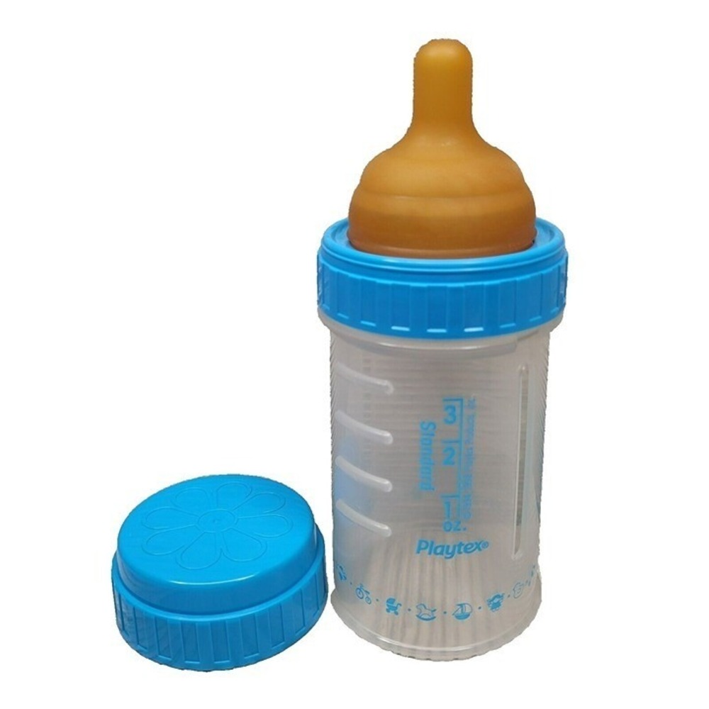 Playtex Round Top Slow Flow Nipple Nurser Drop In Baby Bottle‎ 4 oz Blue Vtg